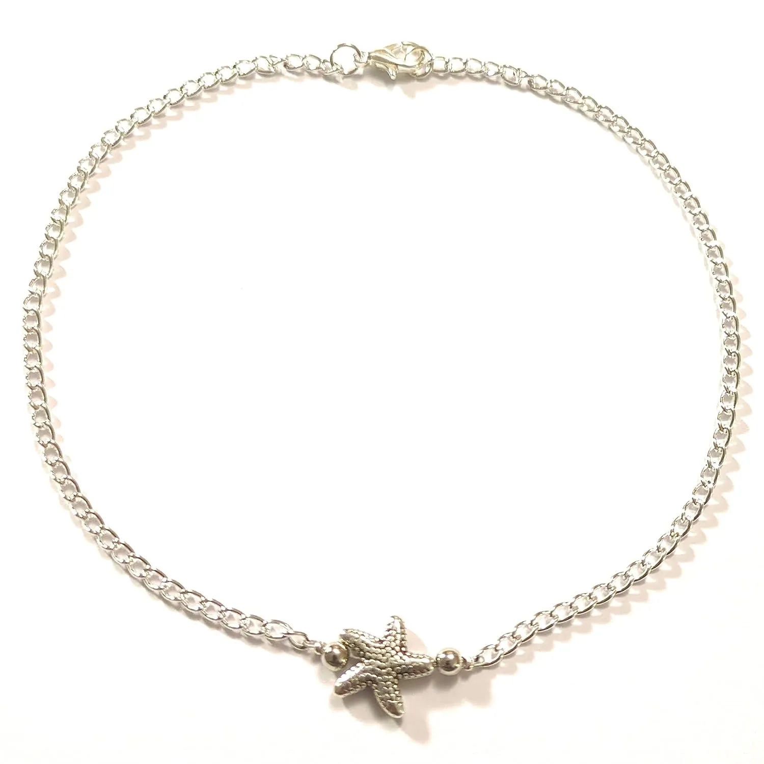 12 Inch Anklet Starfish Charm Ankle Bracelet Bright Silver Plated Chain Gift Boxed XL Plus Size