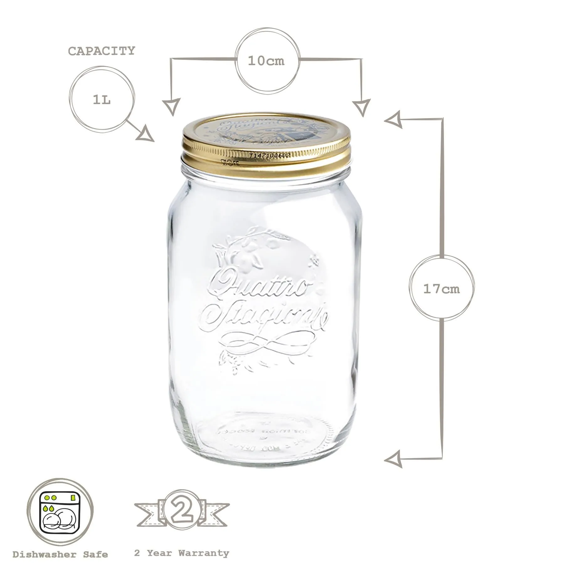 1L Quattro Stagioni Glass Food Preserving Jar - By Bormioli Rocco