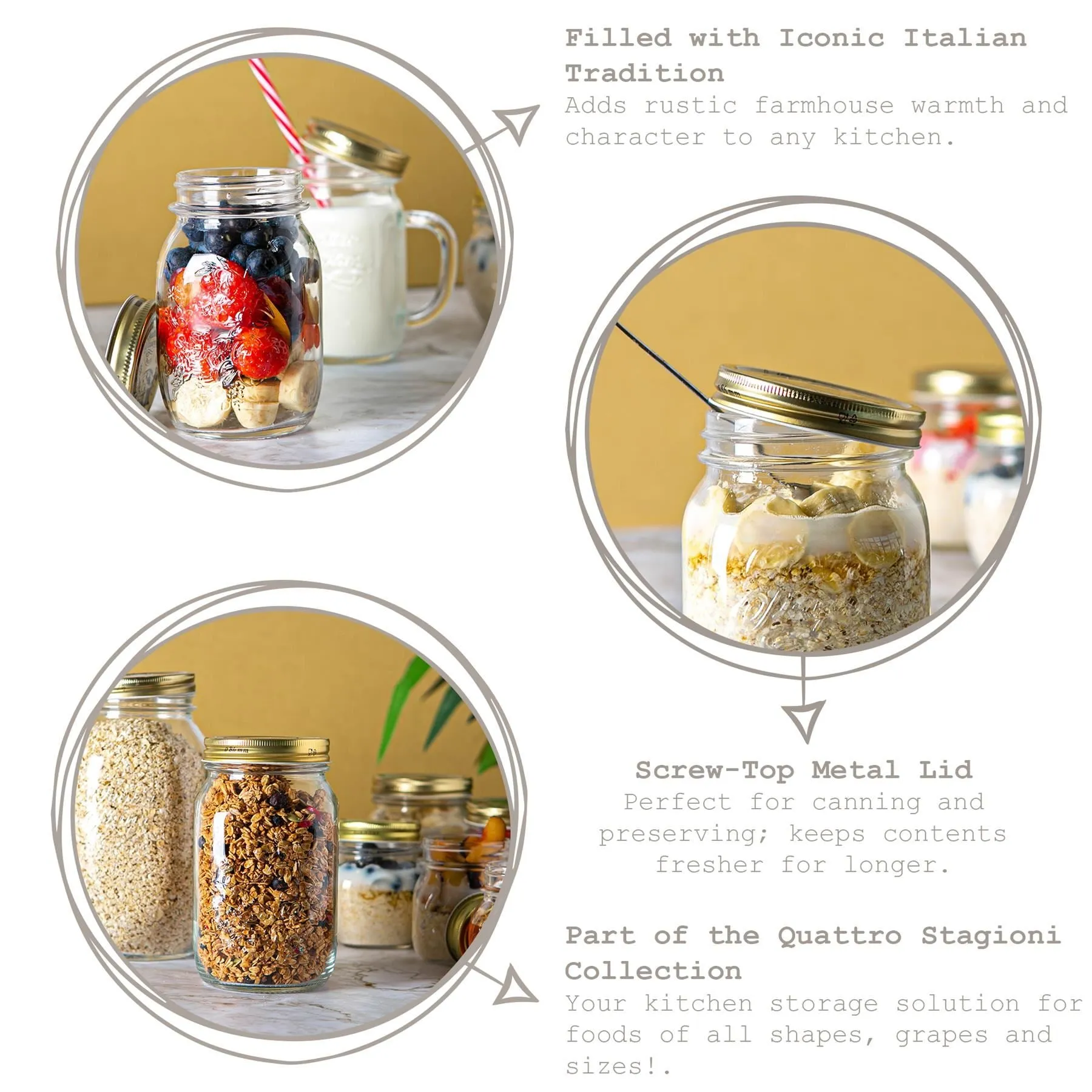 1L Quattro Stagioni Glass Food Preserving Jar - By Bormioli Rocco