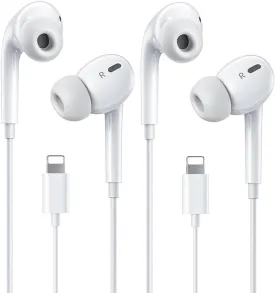 2-Pack Wired Earbuds for iPhone Headphones Earphones Nosie Reduction Built-in Microphone & Volume Control Headsets Compatible with iPhone 14/13/12/11/XR/XS/X/8/7/SE/Pro/Pro Max - White