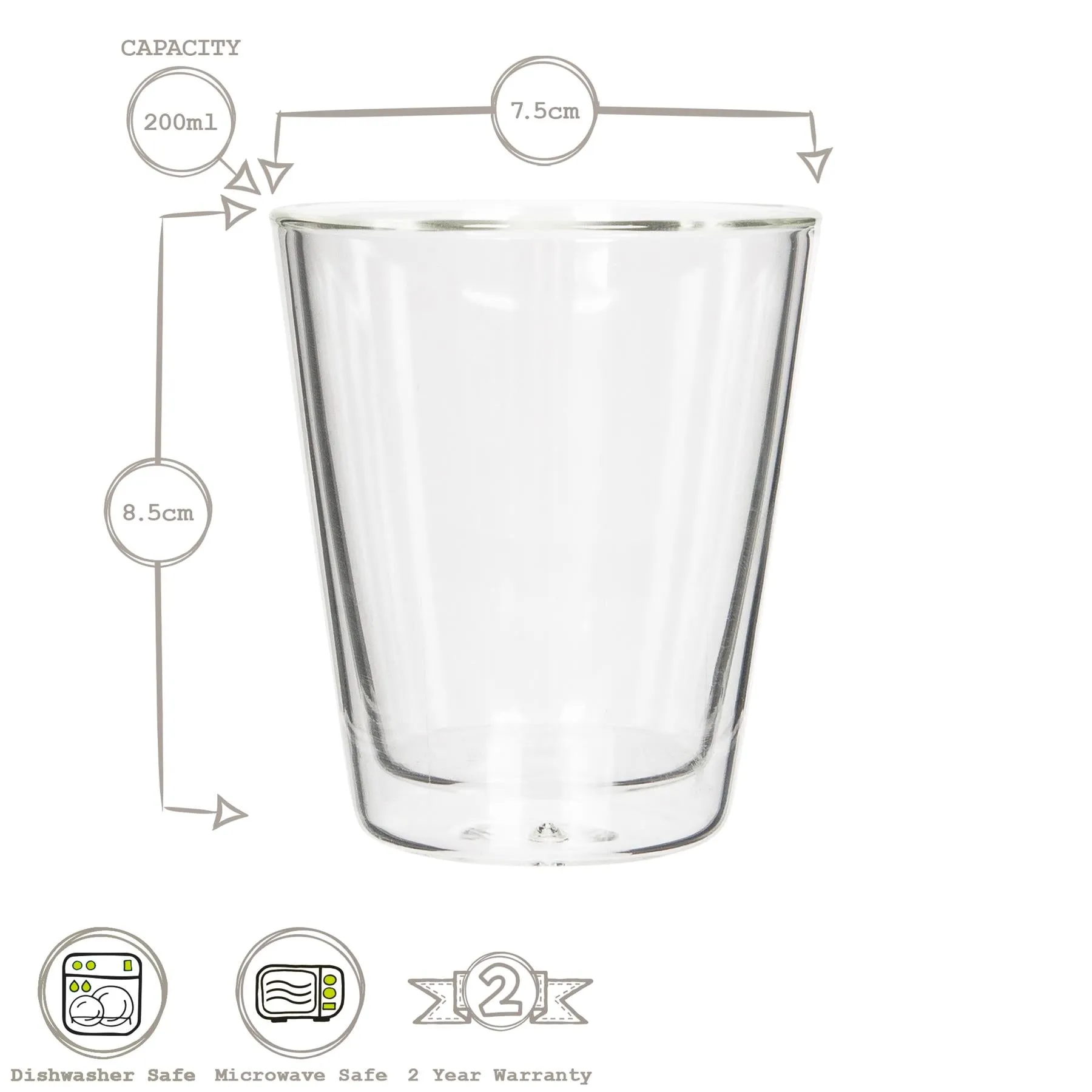 200ml Double Walled Glasses - Pack of Two - By Rink Drink