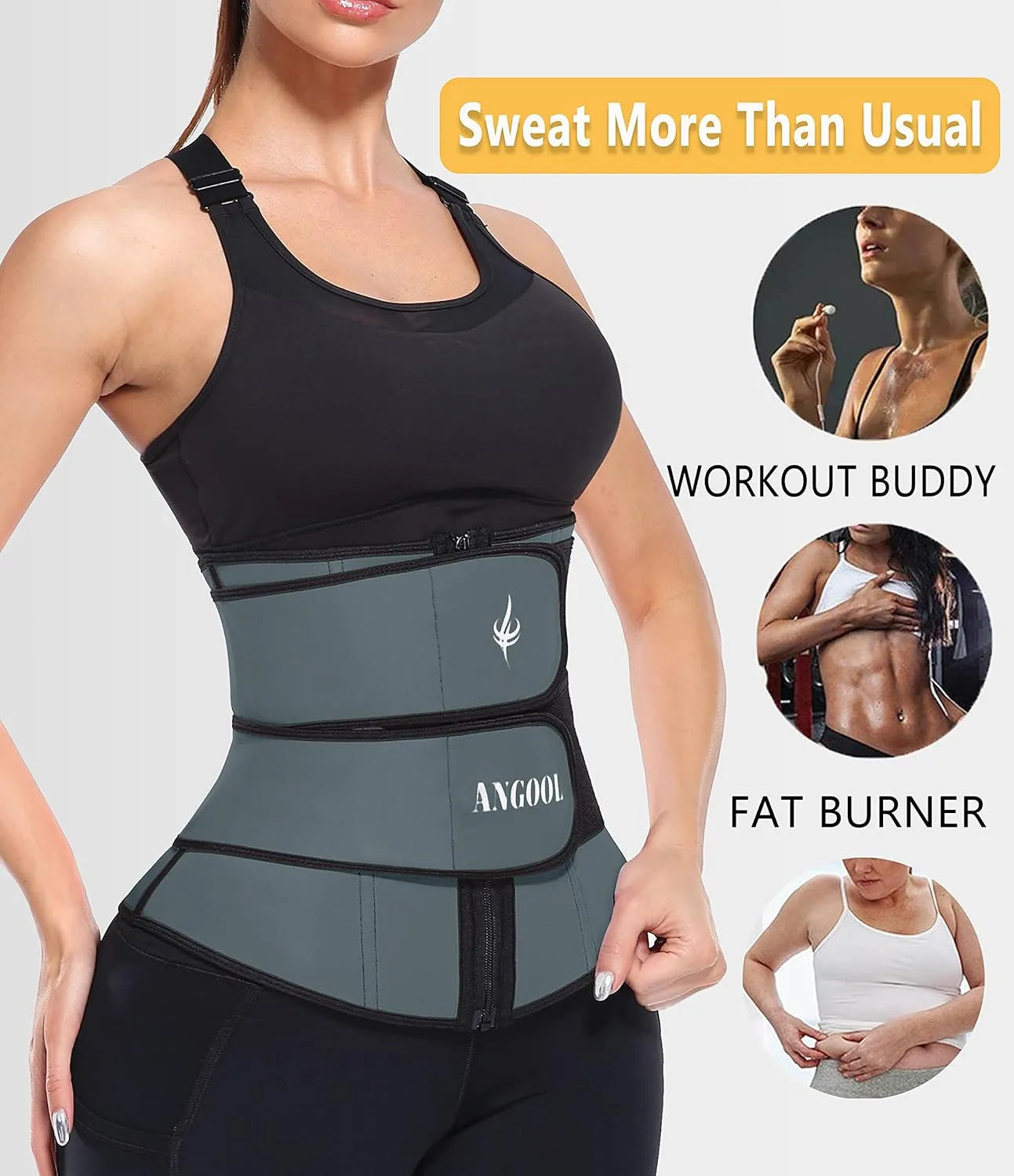 ANGOOL Neopren Waist Trainer for Women,Workout Plus Size Trimmer Belt Sauna Sweat Corset Cincher with Zipper