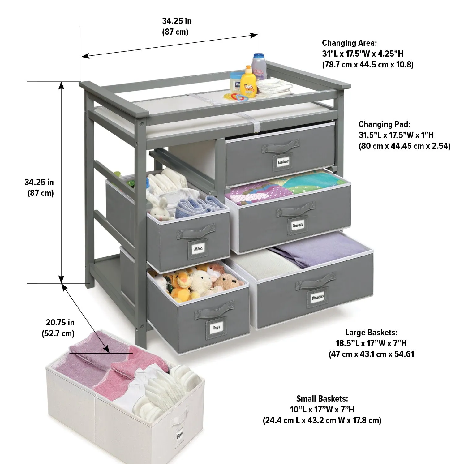 Badger Basket Modern Baby Changing Table with Six Baskets