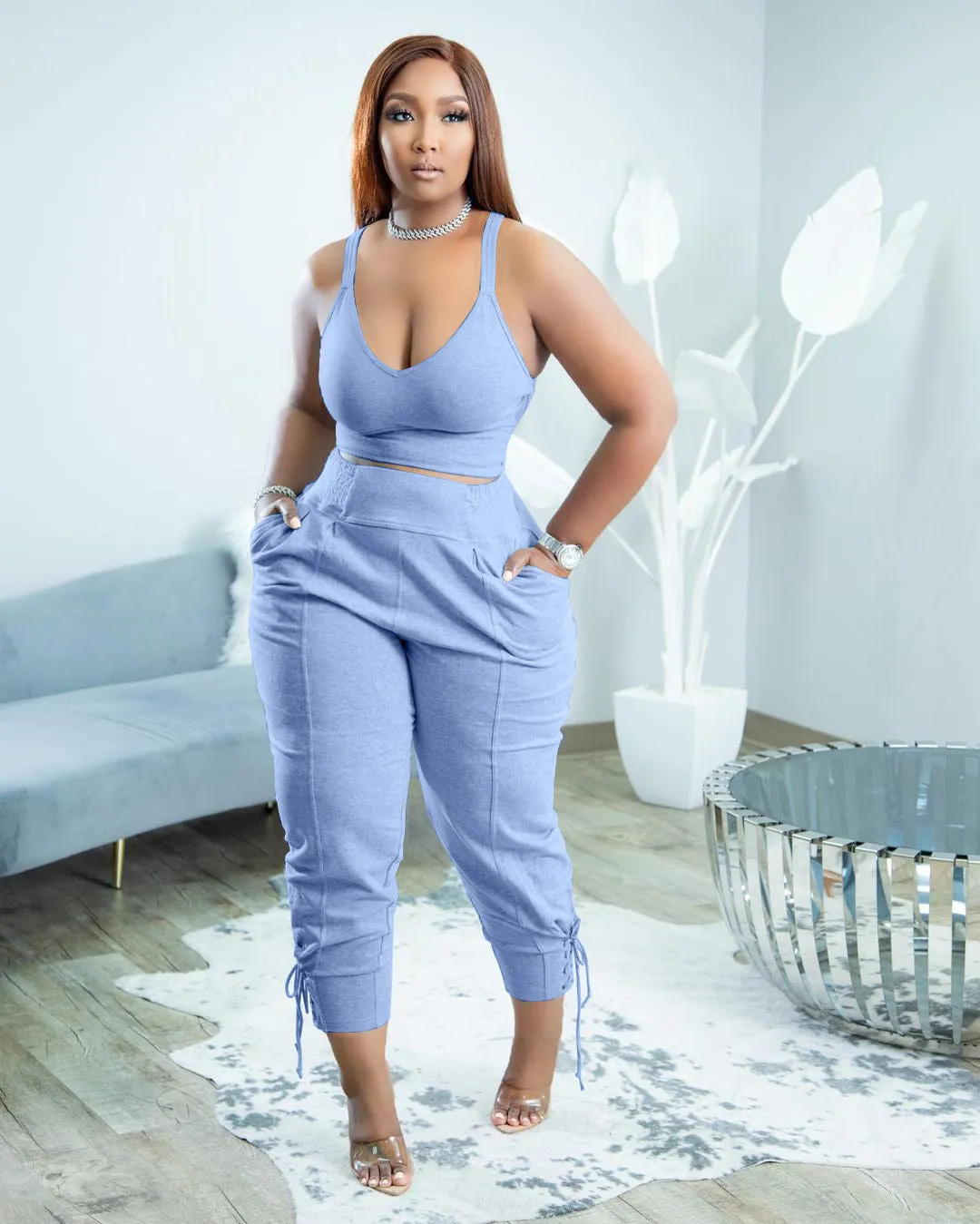 Candy color bandage leisure two-piece set AY2061