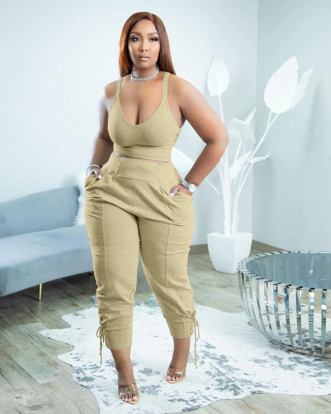 Candy color bandage leisure two-piece set AY2061