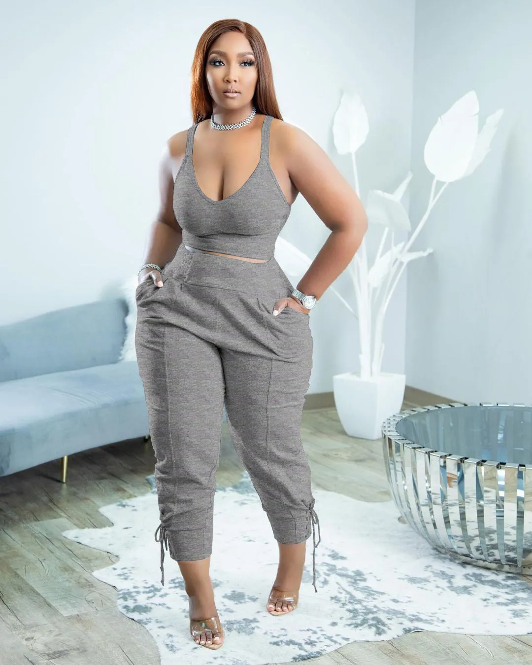 Candy color bandage leisure two-piece set AY2061