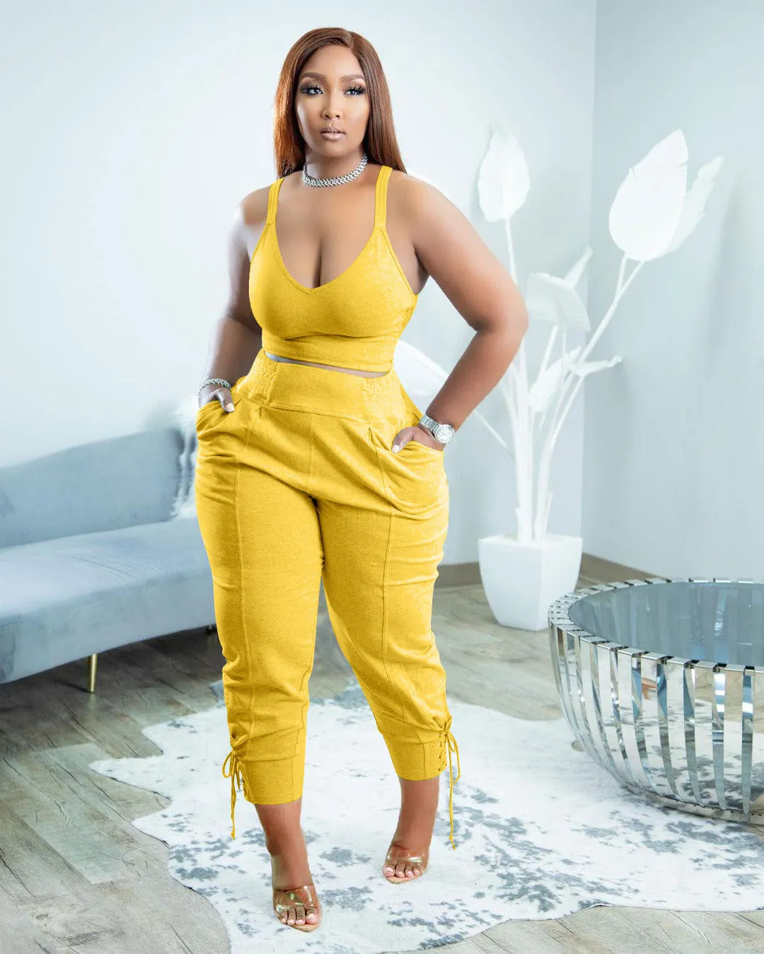 Candy color bandage leisure two-piece set AY2061