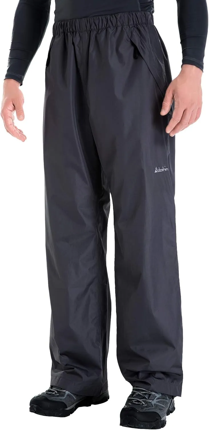 clothin Men's Waterproof Rain Pants Elastic Waist Drawstring Insulated Ski Pants with Zipper Pockets