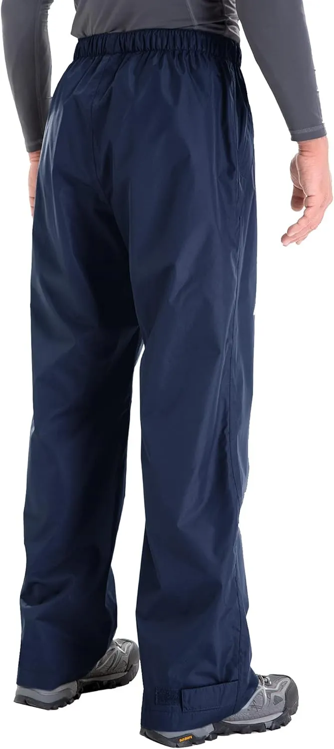 clothin Men's Waterproof Rain Pants Elastic Waist Drawstring Insulated Ski Pants with Zipper Pockets