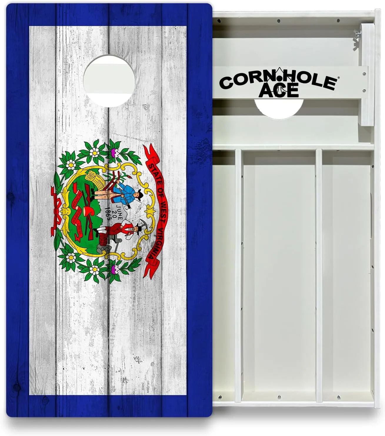 CornholeAce State Flag Series All Weather Pro Cornhole Board Set - Waterproof 4x2 Regulation Size, Made in USA, Triple Wide Legs, 3/4" PVC, Tournament Boards, & Outdoor Ready (2 Boards)