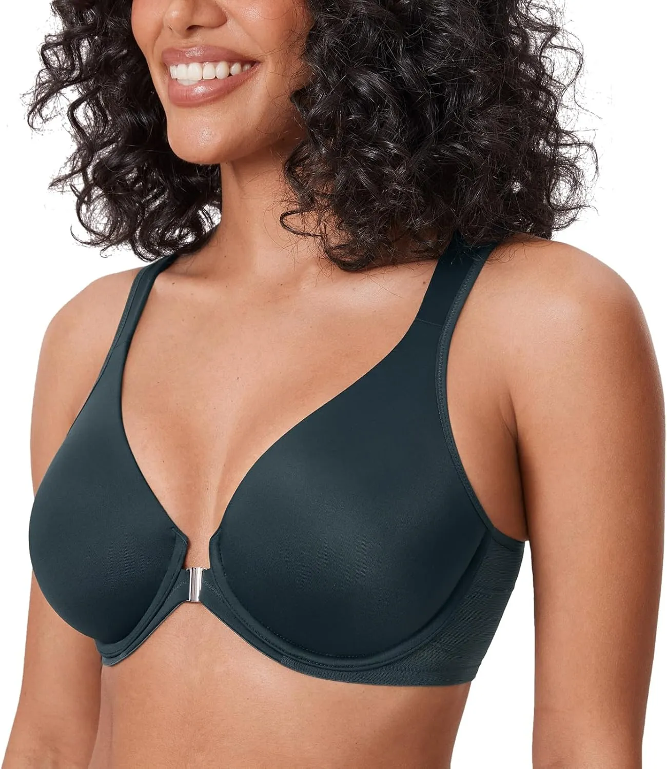 DELIMIRA Women's Front Closure Bras Posture Full Coverage Plus Size Underwire Unlined Back Support Plunge Seamless Bra B-H