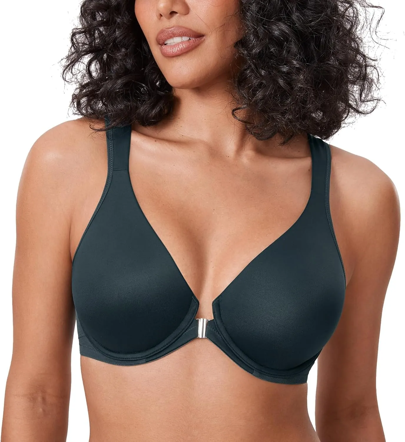 DELIMIRA Women's Front Closure Bras Posture Full Coverage Plus Size Underwire Unlined Back Support Plunge Seamless Bra B-H