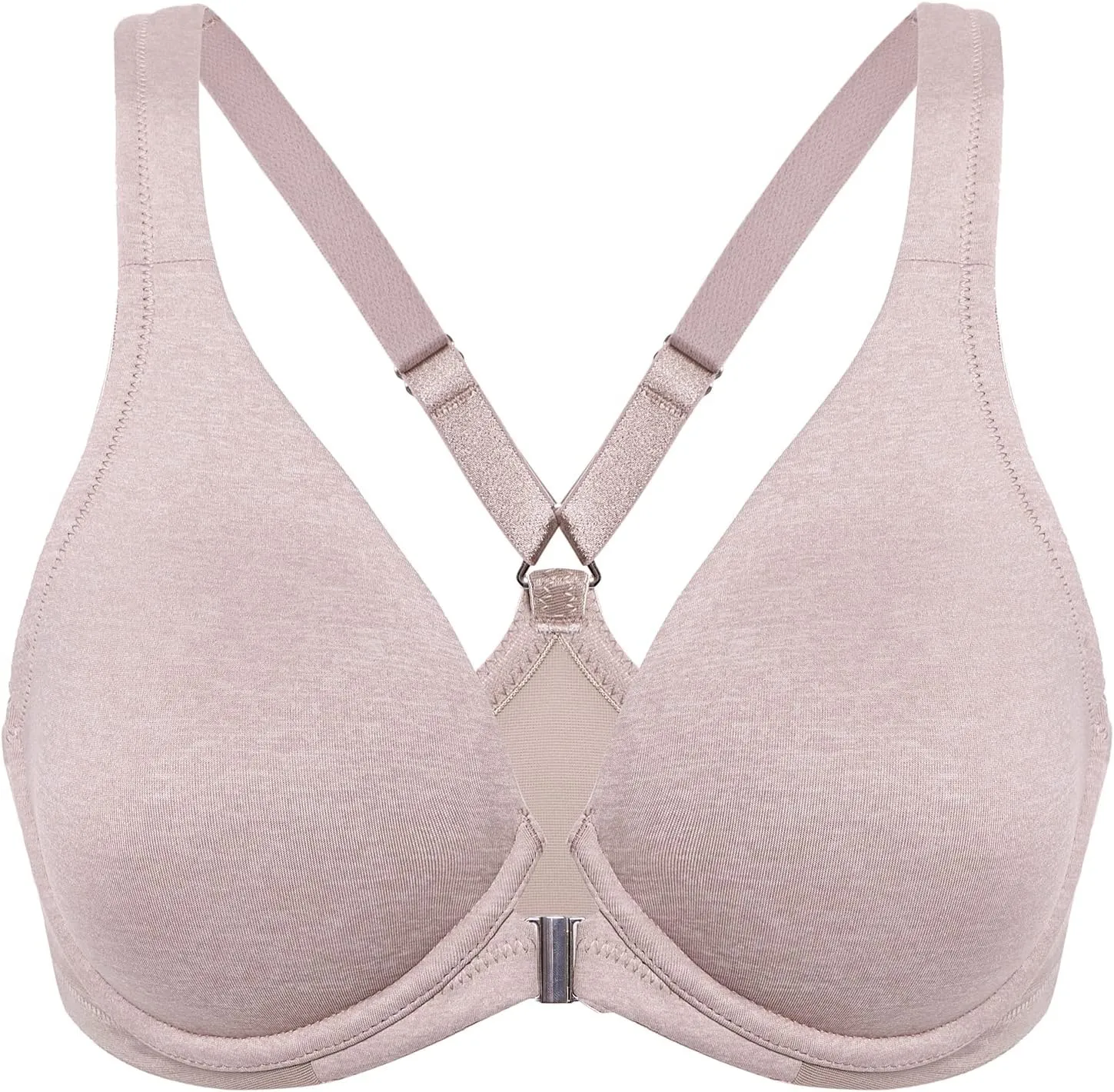 DELIMIRA Women's Front Closure Racerback Bras Plunge Unlined Underwire Full Coverage Seamless Bra B-H Cups