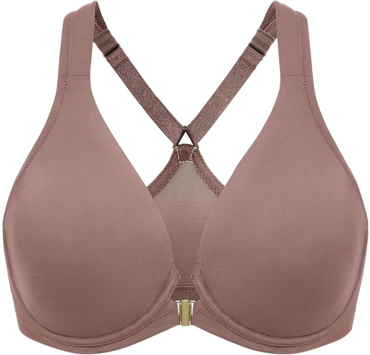 DELIMIRA Women's Front Closure Racerback Bras Plunge Unlined Underwire Full Coverage Seamless Bra B-H Cups