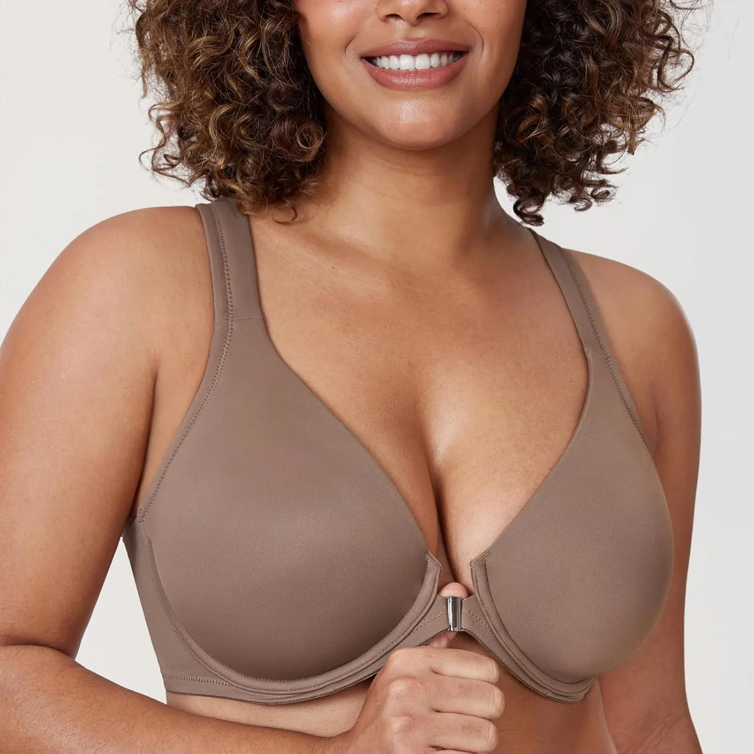 DELIMIRA Women's Front Closure Racerback Bras Plunge Unlined Underwire Full Coverage Seamless Bra B-H Cups