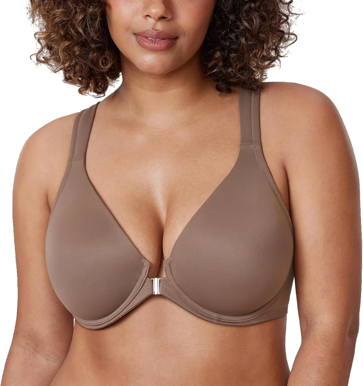 DELIMIRA Women's Front Closure Racerback Bras Plunge Unlined Underwire Full Coverage Seamless Bra B-H Cups