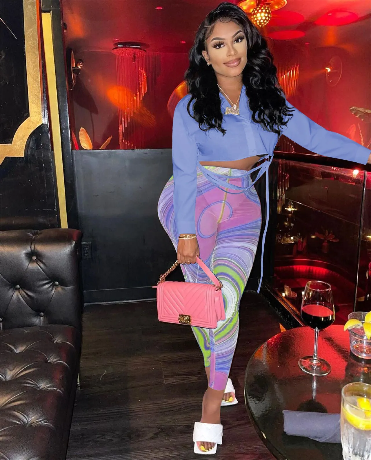 Fashion Shirt Print Pants Two Piece Set（AY1751）