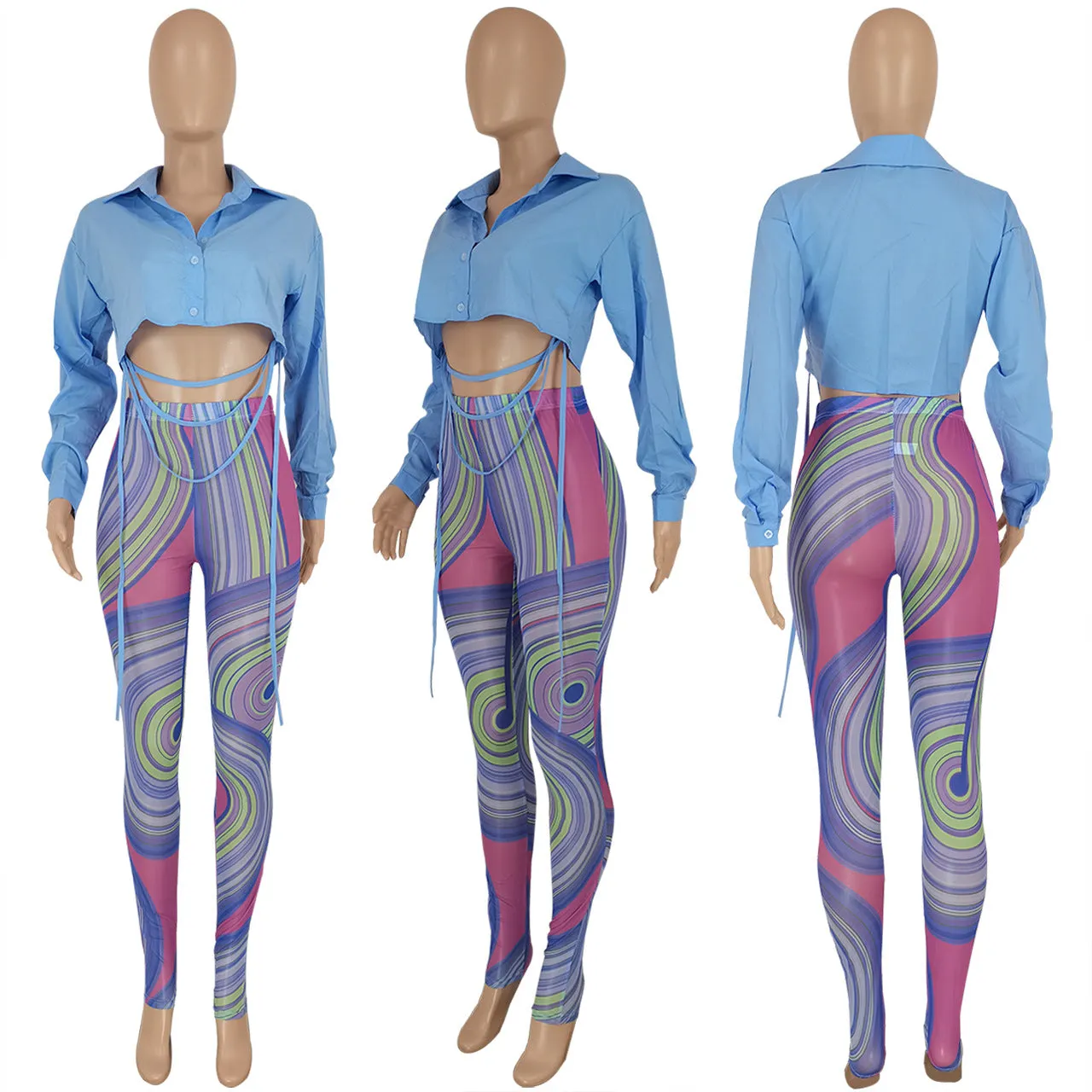 Fashion Shirt Print Pants Two Piece Set（AY1751）