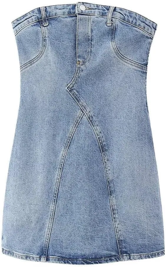 Fronage Women's Sexy Jeans Denim Strapless Dresses Bodycon Corset Tube Mini Dress