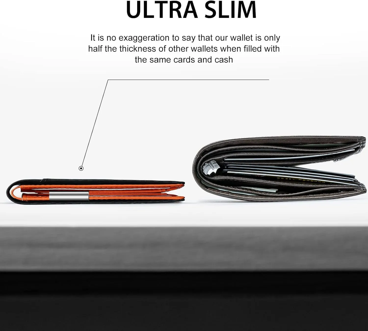 GSOIAX Mens Slim Wallet for Men Minimalist Genuine Leather Carbon Fiber Rfid Blocking Bifold Credit Card Holder With Gift Box (Carbon and Orange -money clip)