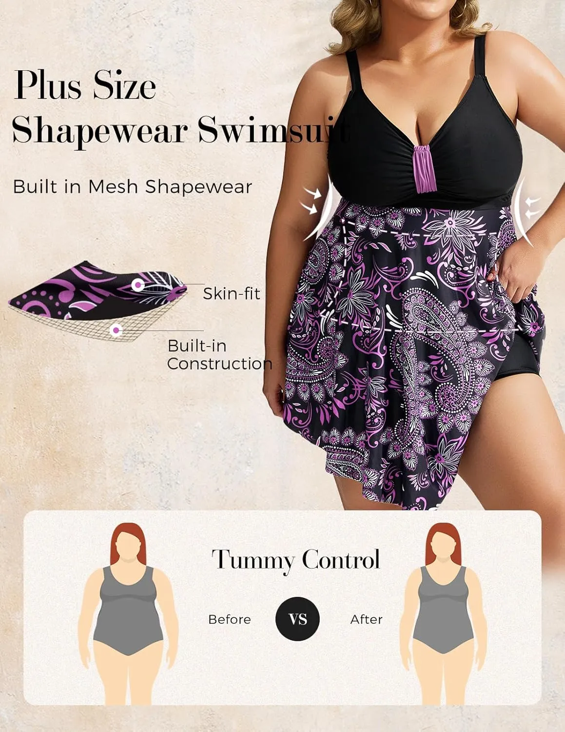 Hanna Nikole Womens Plus Size Swim Dress Swimsuit One Piece Tummy Control Bathing Suit Flowy Body Shaping Swimwear