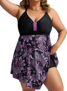 Hanna Nikole Womens Plus Size Swim Dress Swimsuit One Piece Tummy Control Bathing Suit Flowy Body Shaping Swimwear