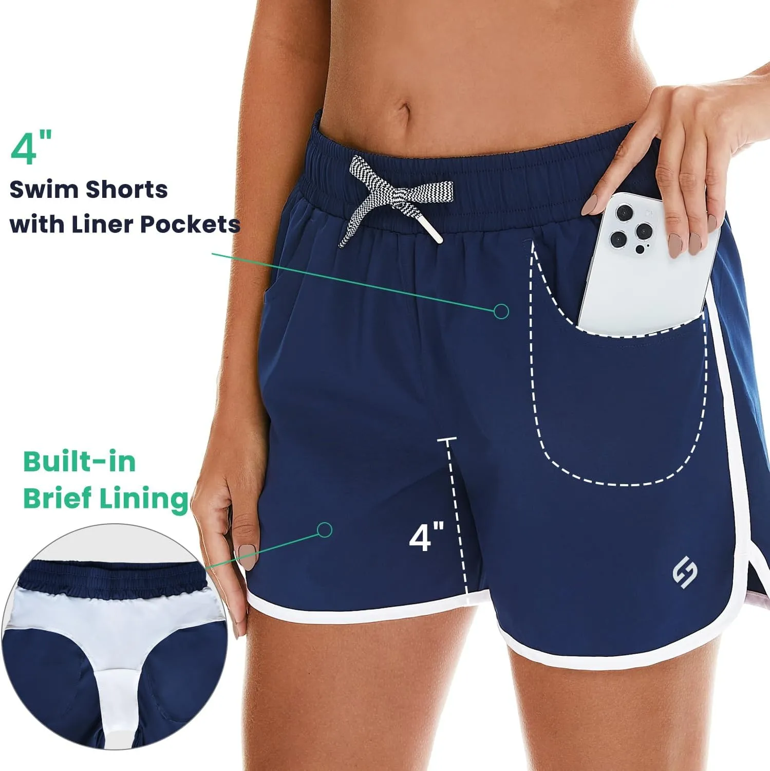 HODOSPORTS Women's 4" Swim Shorts Quick Dry Board Shorts Swimsuit Bottom with Pockets