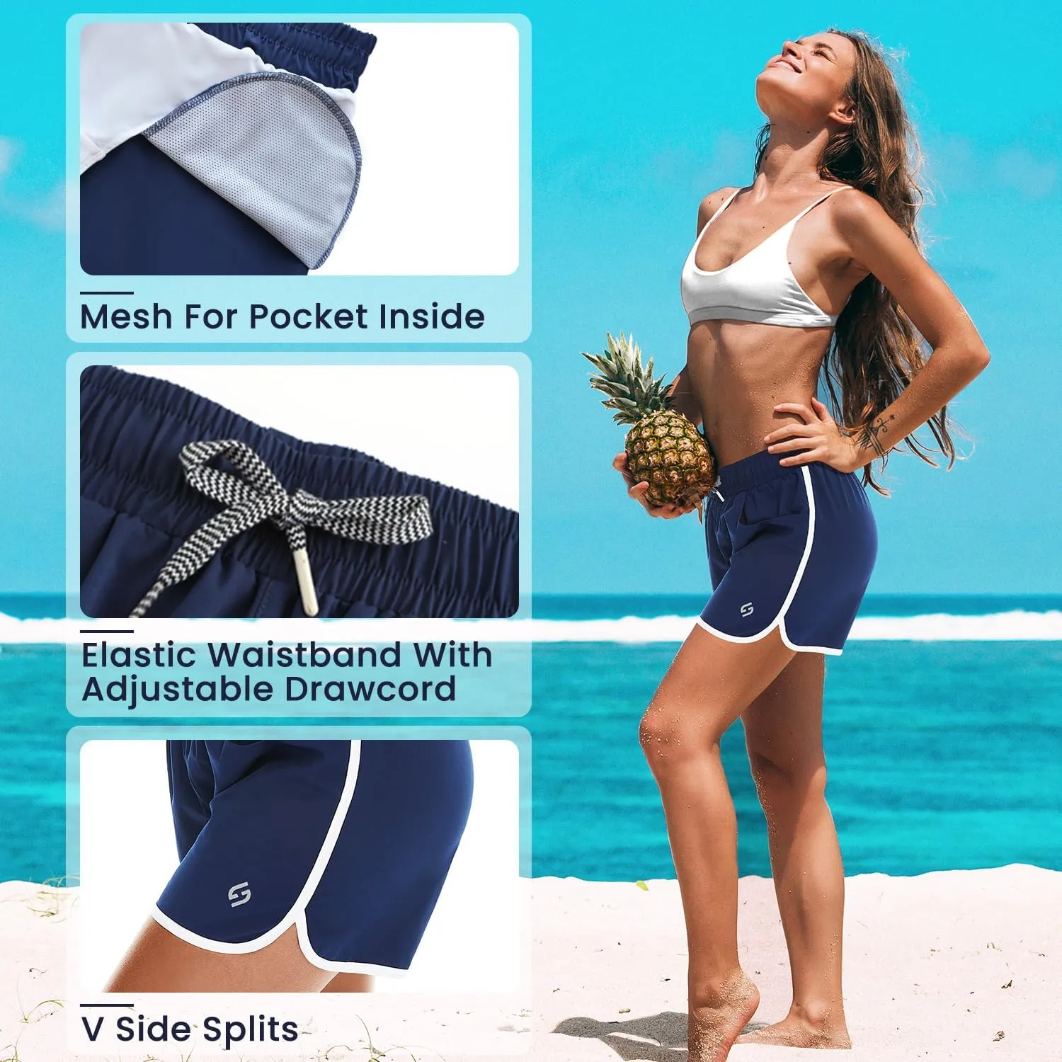 HODOSPORTS Women's 4" Swim Shorts Quick Dry Board Shorts Swimsuit Bottom with Pockets