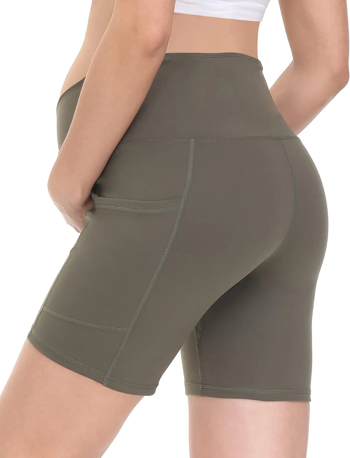 HOFISH Maternity Shorts for Women Over The Belly Pregancy Biker Shorts Workout Active Running Short Pants with Pockets