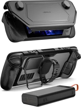 JSAUX ModCase for Steam Deck, PC0104 Modular Steam Deck Case with PB6501 20000mAh Power Bank Valve Steam Deck Accessories Include Back Case, Face Cover, Power Bank, Metal Bracket, Strap-Power Bank Set
