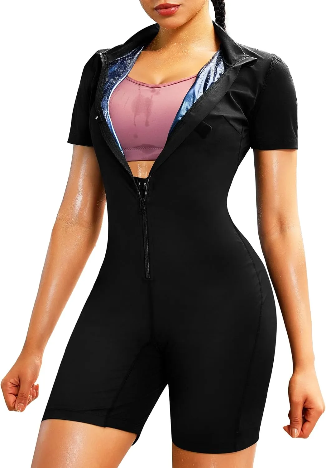 Junlan Sauna Suit for Women Full Body Jumpsuit Waist Trainers for Women Belly Fat Workout Sweat Suit
