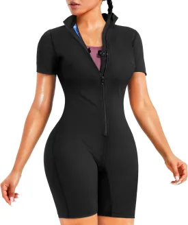 Junlan Sauna Suit for Women Full Body Jumpsuit Waist Trainers for Women Belly Fat Workout Sweat Suit