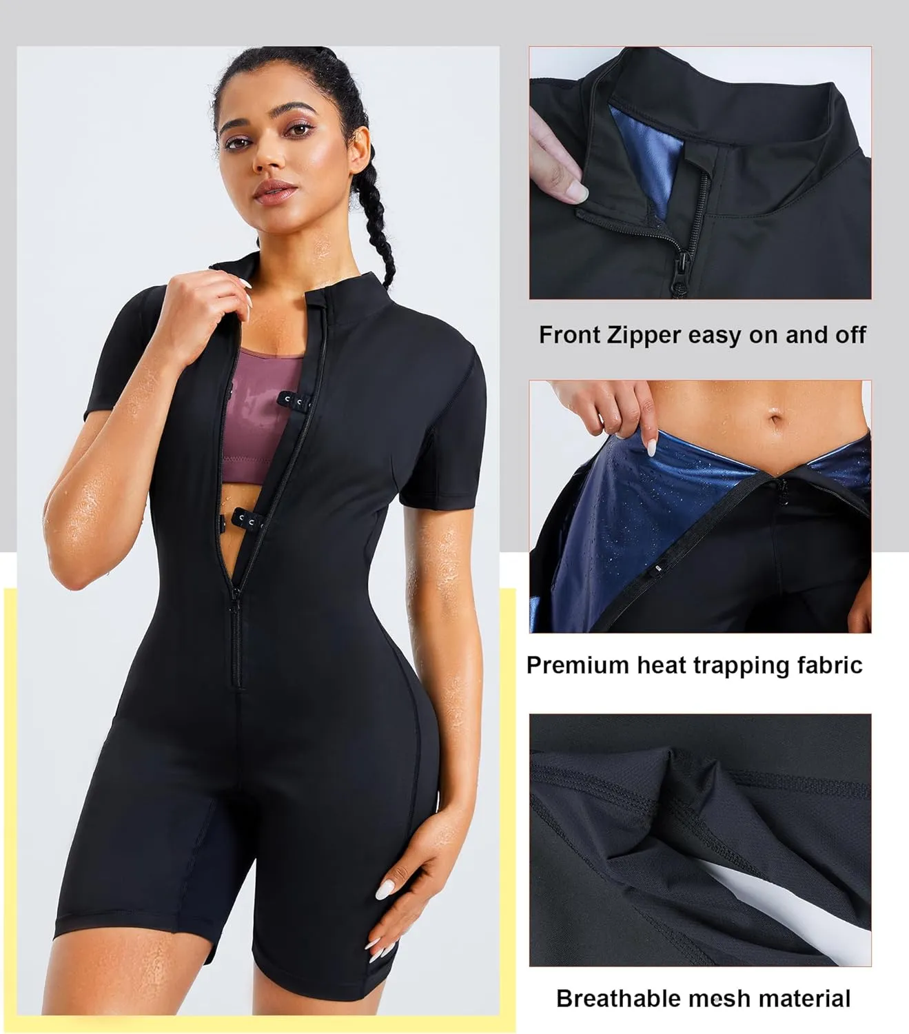 Junlan Sauna Suit for Women Full Body Jumpsuit Waist Trainers for Women Belly Fat Workout Sweat Suit