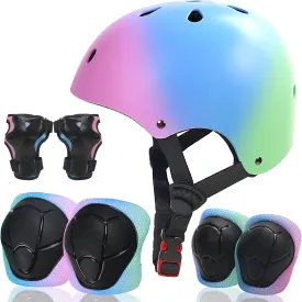 Kids Bike Helmet with Sports Protective Gear Set Knee Elbow Pads Wrist Pads for Bike Skateboard Skating Scooter Rollerblading, Adjustable and Ventilation Helmet Set