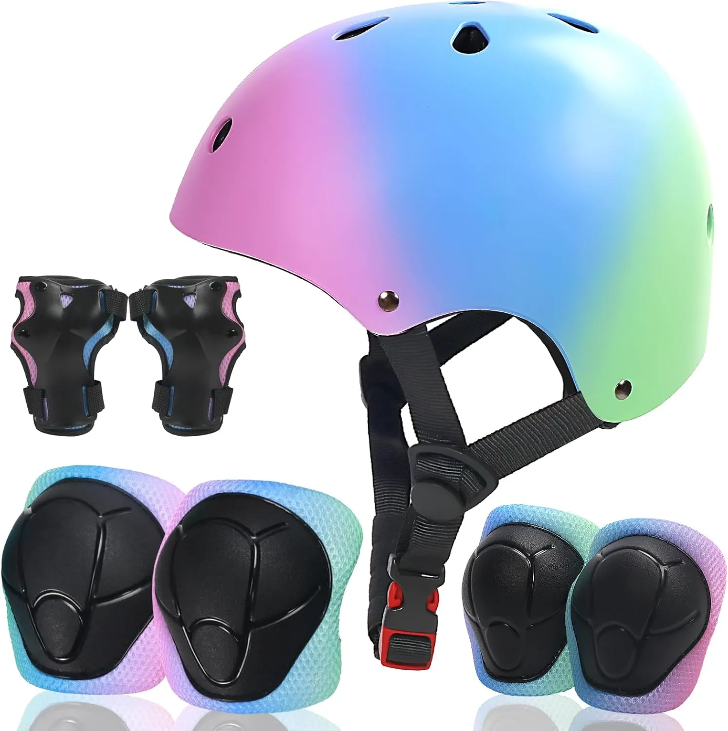 Kids Bike Helmet with Sports Protective Gear Set Knee Elbow Pads Wrist Pads for Bike Skateboard Skating Scooter Rollerblading, Adjustable and Ventilation Helmet Set