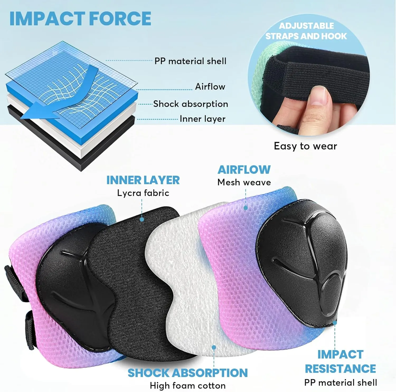 Kids Bike Helmet with Sports Protective Gear Set Knee Elbow Pads Wrist Pads for Bike Skateboard Skating Scooter Rollerblading, Adjustable and Ventilation Helmet Set