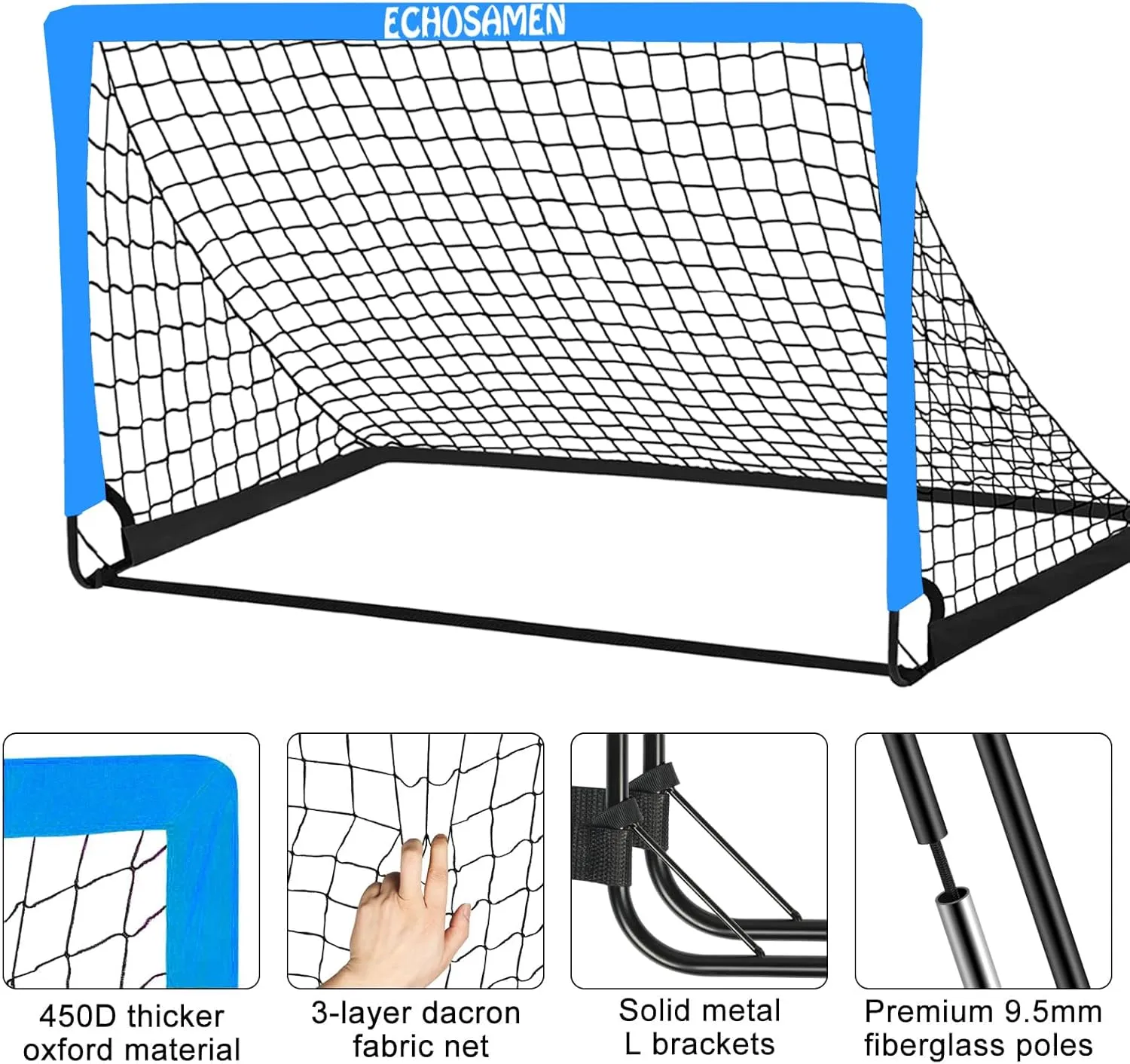 Kids Soccer Goals for Backyard, 2 of 6 x 4 ft Kids Soccer Goal Set Soccer Net with 10 Soccer Cones, Agility Ladder & Carry Bag, Portable Soccer Training Equipment.