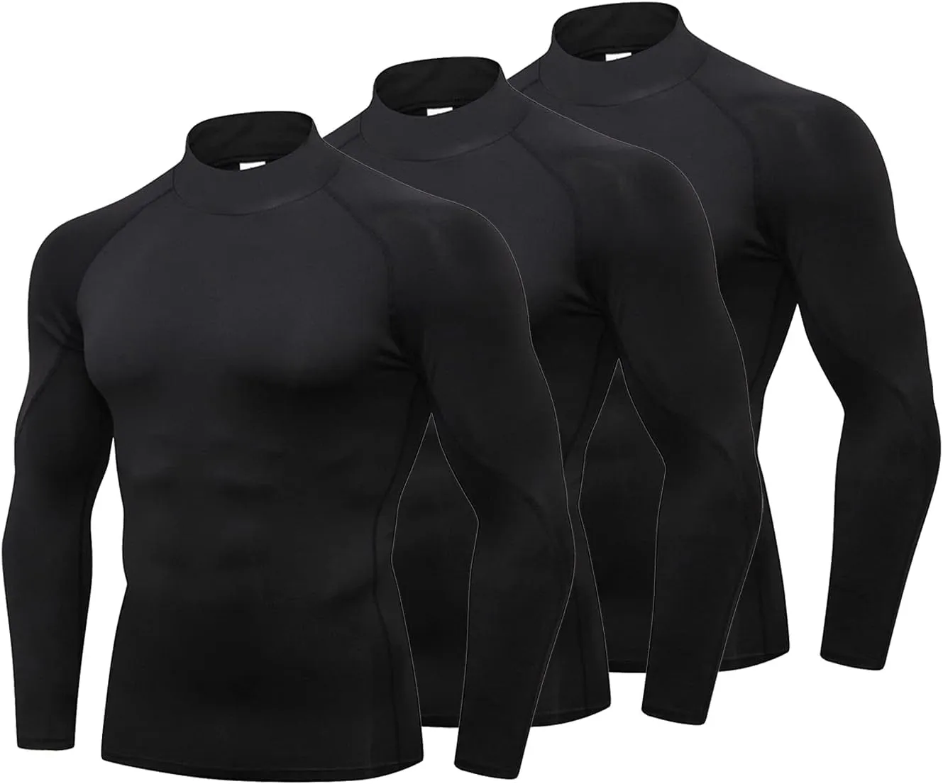 LANBAOSI 3 Pack Mens Mock Turtleneck Compression Shirts Long Sleeve Sun Protection Shirts Cooling Workout Gym Tops Undershirt