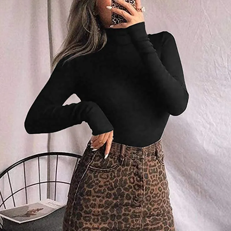 MANGOPOP Women's Mock Turtle Neck Long Sleeve Tops Bodysuit Jumpsuit