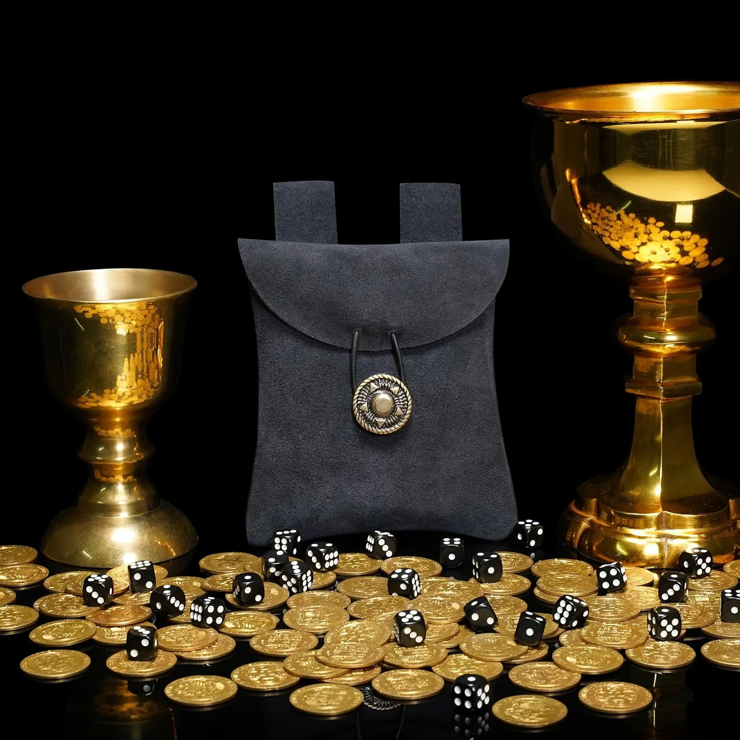Medieval Belt Bag Renaissance Suede Jewelry Belt Pouch LARP Costume Waist Bag Cosplay Costume Accessories - Midnight Navy Blue, 5.5 x 5.1
