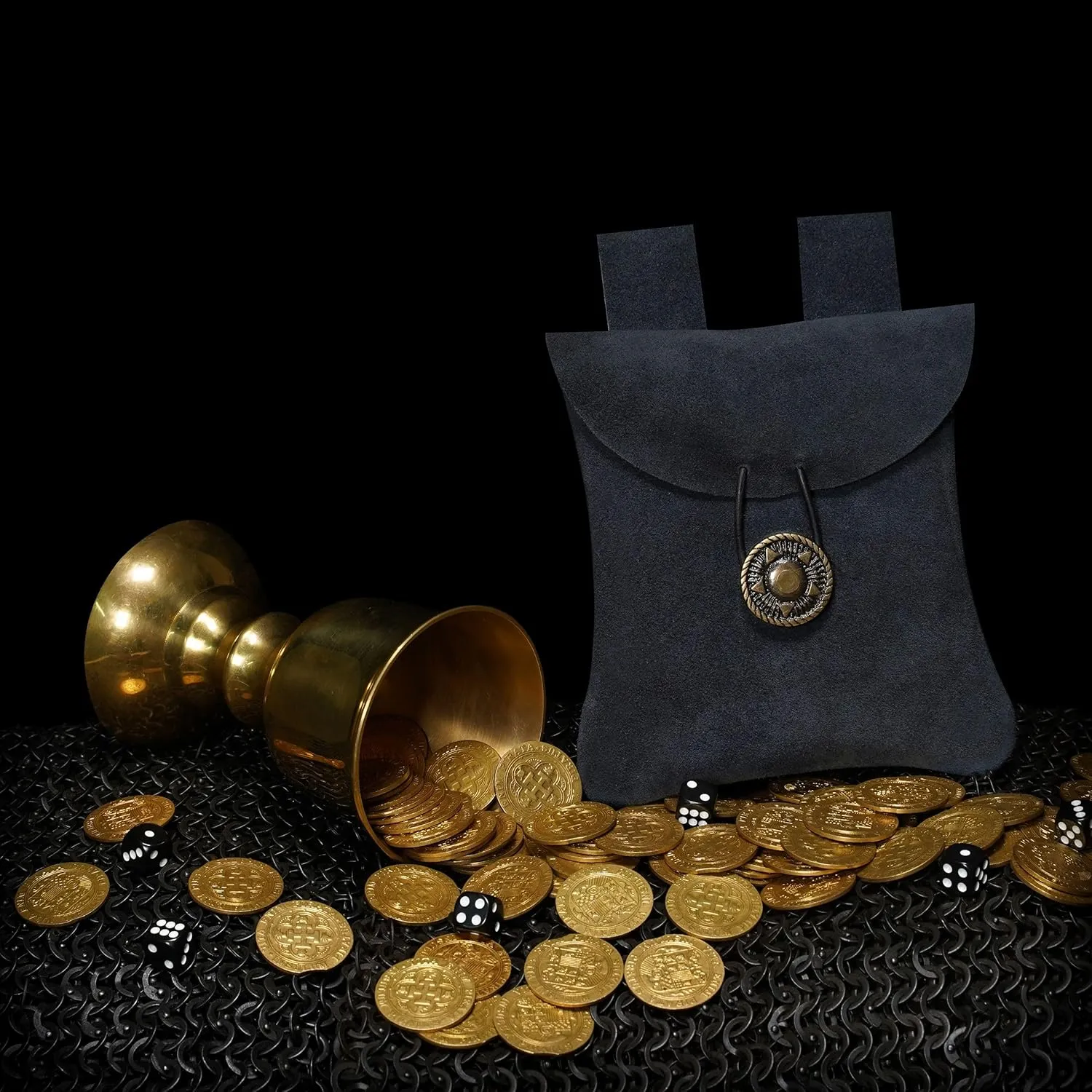 Medieval Belt Bag Renaissance Suede Jewelry Belt Pouch LARP Costume Waist Bag Cosplay Costume Accessories - Midnight Navy Blue, 5.5 x 5.1