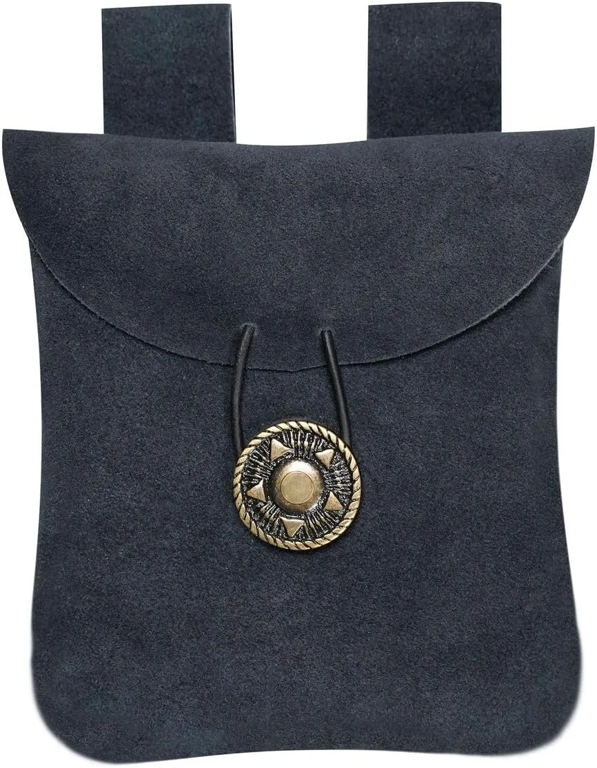 Medieval Belt Bag Renaissance Suede Jewelry Belt Pouch LARP Costume Waist Bag Cosplay Costume Accessories - Midnight Navy Blue, 5.5 x 5.1