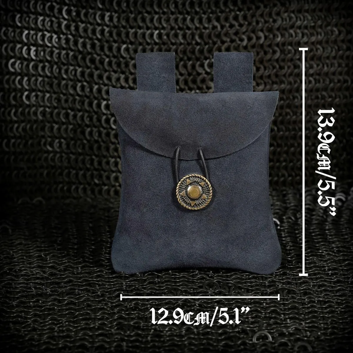 Medieval Belt Bag Renaissance Suede Jewelry Belt Pouch LARP Costume Waist Bag Cosplay Costume Accessories - Midnight Navy Blue, 5.5 x 5.1