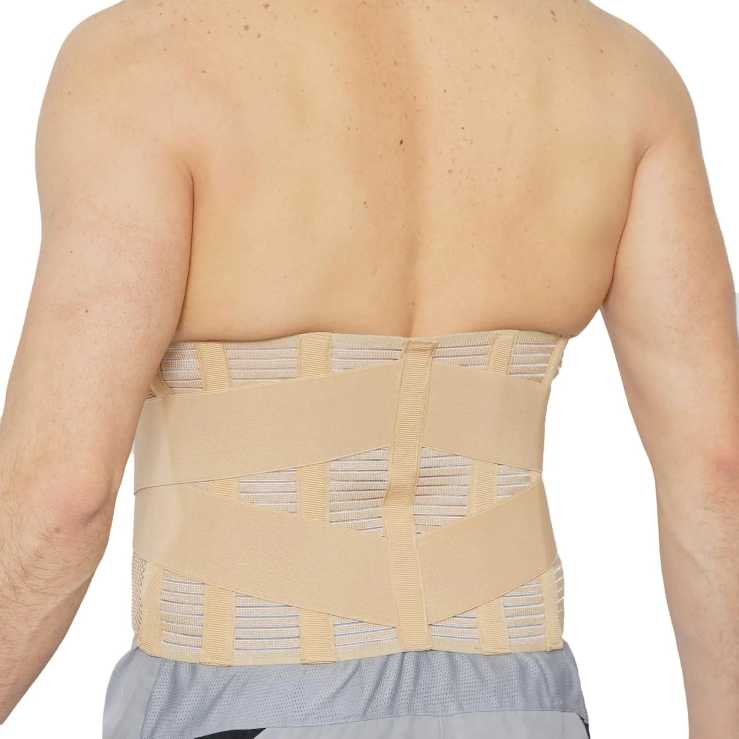 NeoTech Care Adjustable Compression Wide Back Brace Lumbar Support Belt (Beige, Size XL)