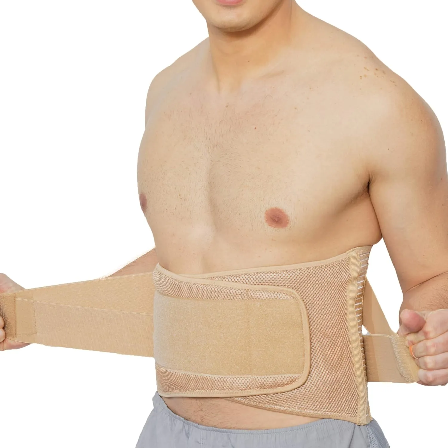 NeoTech Care Adjustable Compression Wide Back Brace Lumbar Support Belt (Beige, Size XL)