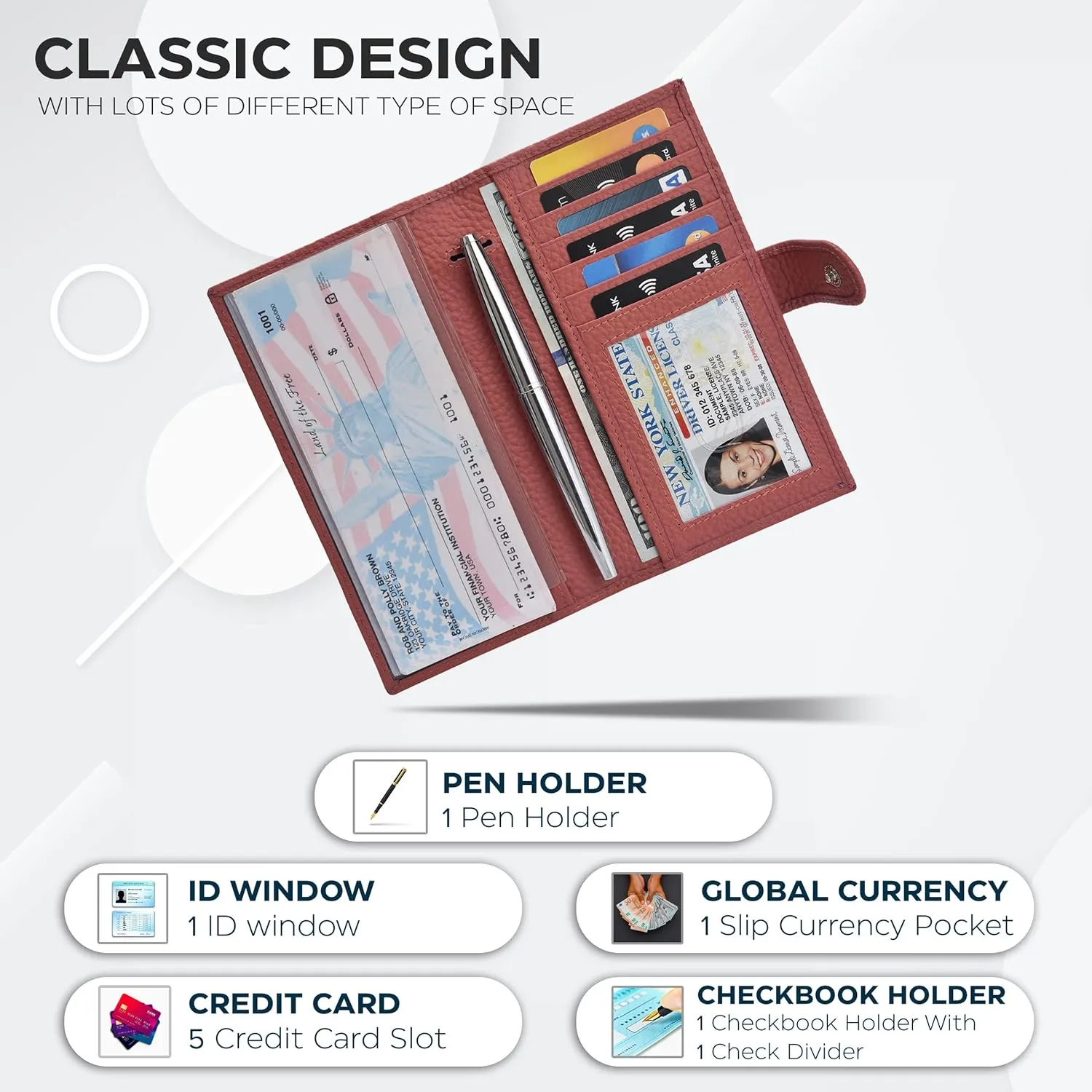 Oak Leathers Leather Checkbook Cover for Men & Women -RFID Slim Wallet Pen Holder Credit Card Gift Duplicate Checks Minimalist Design