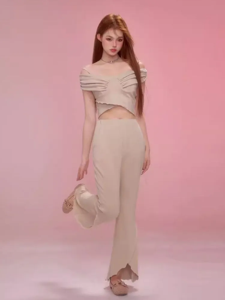 One Shoulder Halter Top Split Flare Pants Set【s0000006600】