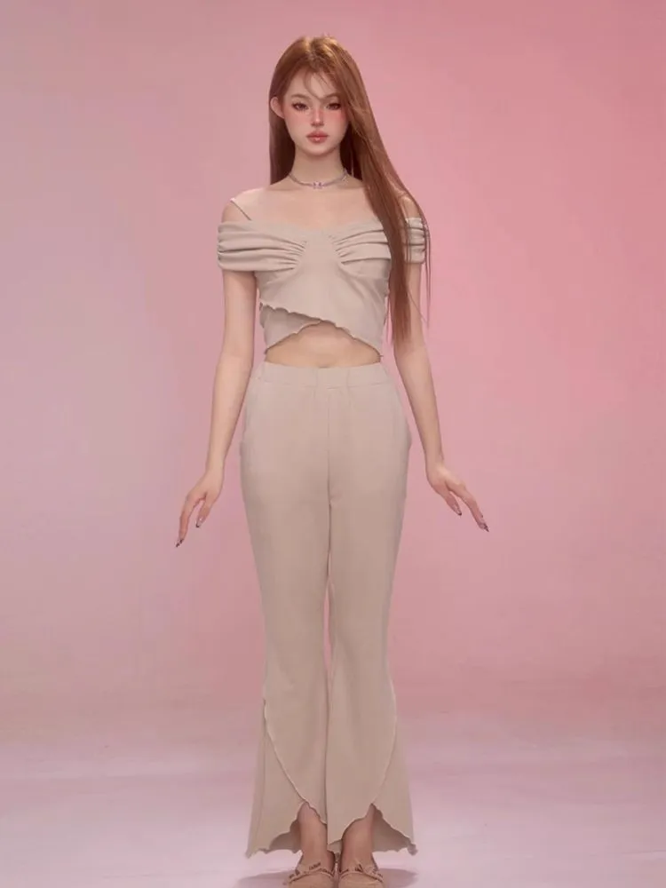 One Shoulder Halter Top Split Flare Pants Set【s0000006600】