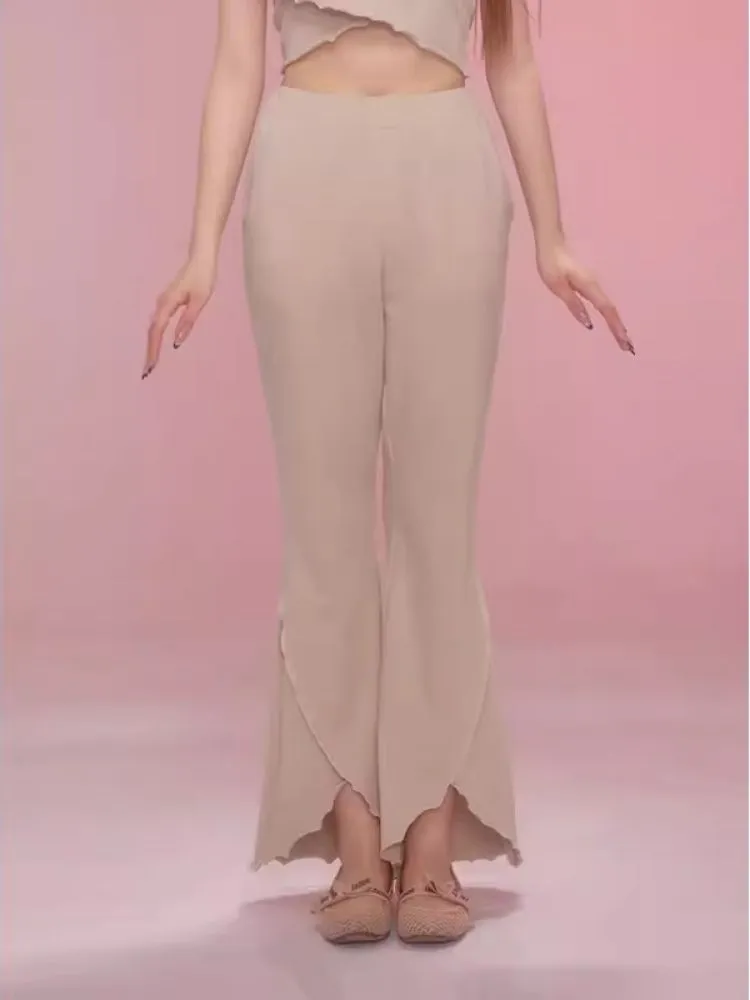 One Shoulder Halter Top Split Flare Pants Set【s0000006600】