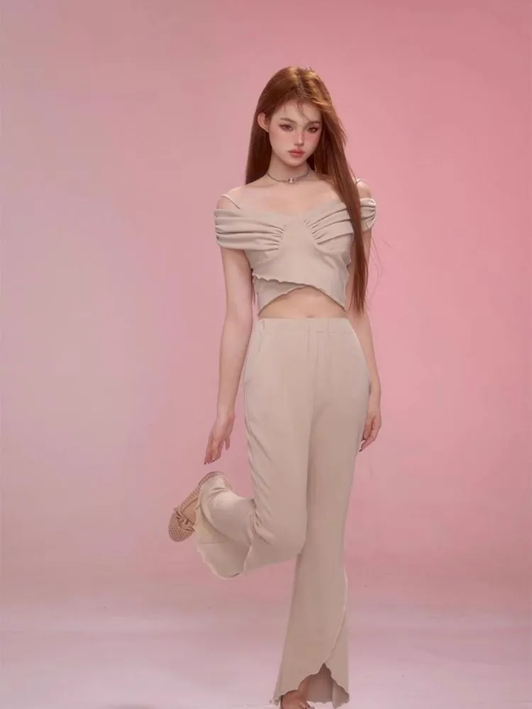 One Shoulder Halter Top Split Flare Pants Set【s0000006600】
